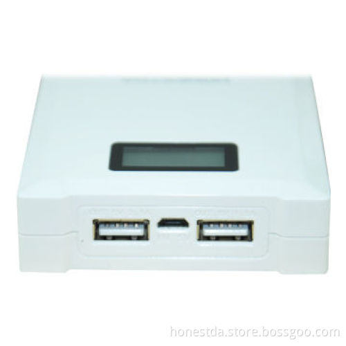 Dual-USB power bank, external battery for galaxy note with LCD power indicator and LED flashlight